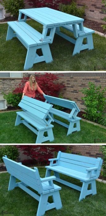Versatile light blue picnic table with attached benches, made from weather-resistant materials, ideal for budget backyard gatherings.