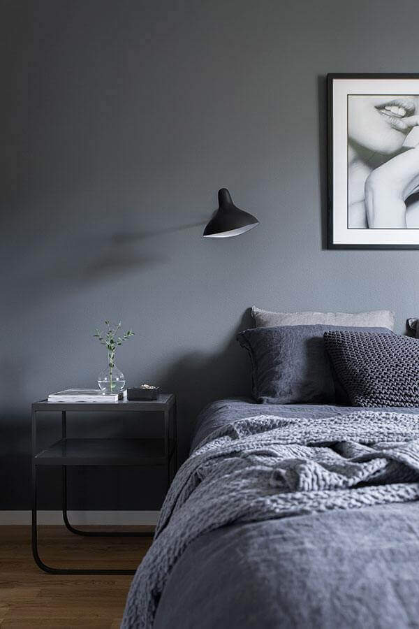 Playing with light and dark grey on your walls, furniture, and d&Atilde;&copy;cor, you may be able to create a nice pulled-together ambiance to your room. For more bedroom ideas go to betterthathome.com