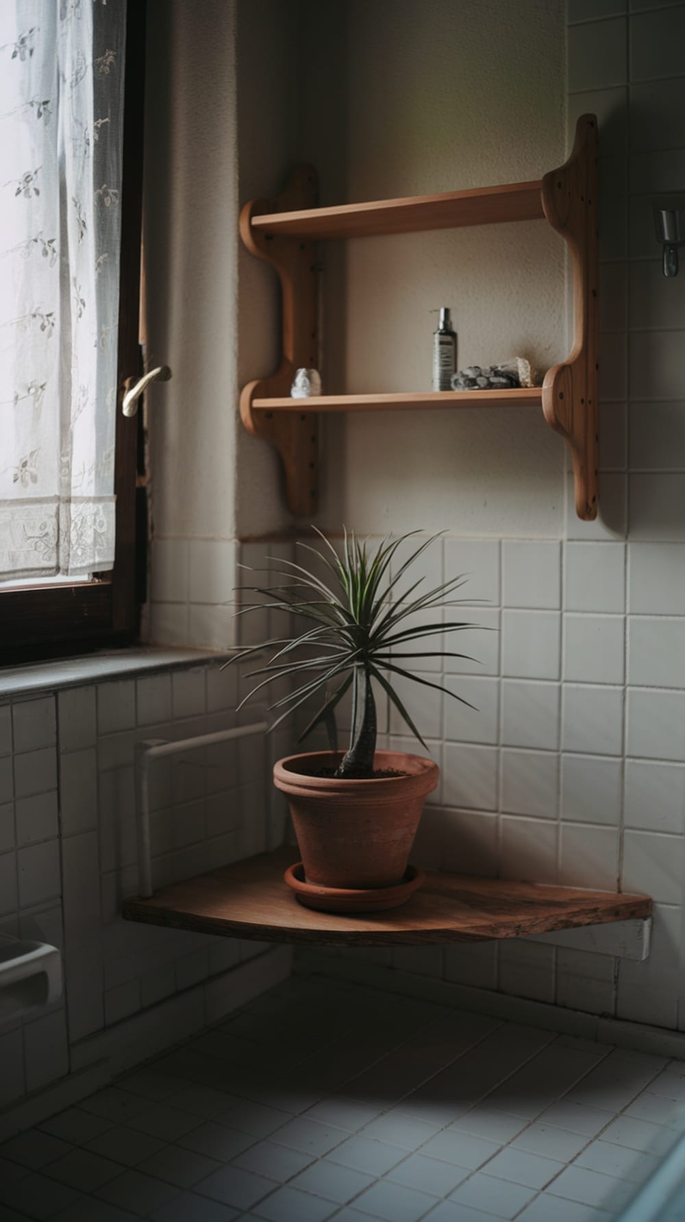 19 Stunning Plants Perfect for Your Bathroom Decor 11 A Cast Iron Plant in a terracotta pot placed on a wooden shelf in a bathroom