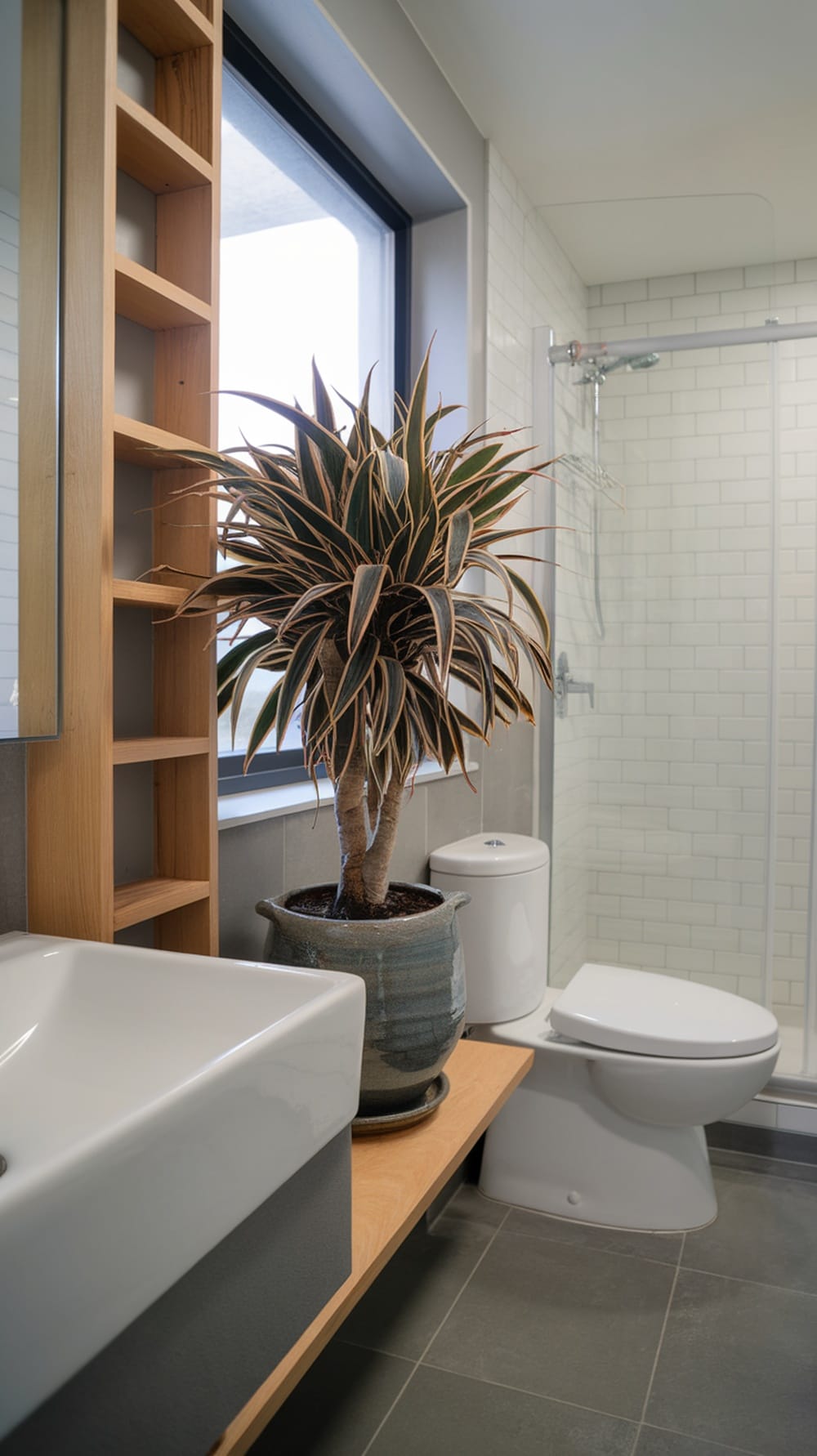 19 Stunning Plants Perfect for Your Bathroom Decor 15 A Dracaena plant in a modern bathroom, adding elegance to the decor.